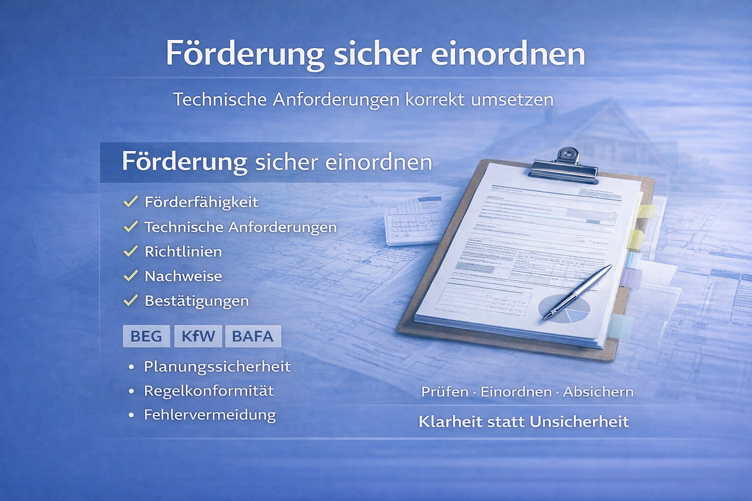 Einordnung von Förderanforderungen und technischen Nachweisen